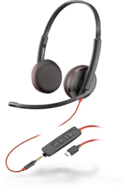 PLOY Blackwire C3225 Stereo USB-C 3.5mm Wired Headset, Black